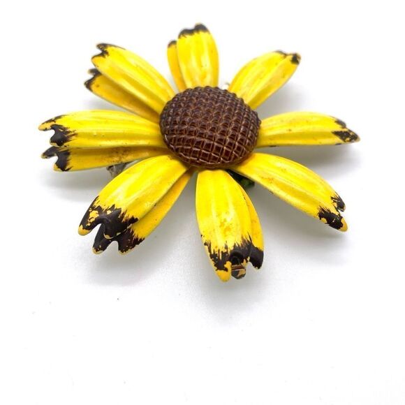 Vintage enamel sunflower brooch pin VTG‎ - Picture 3 of 5